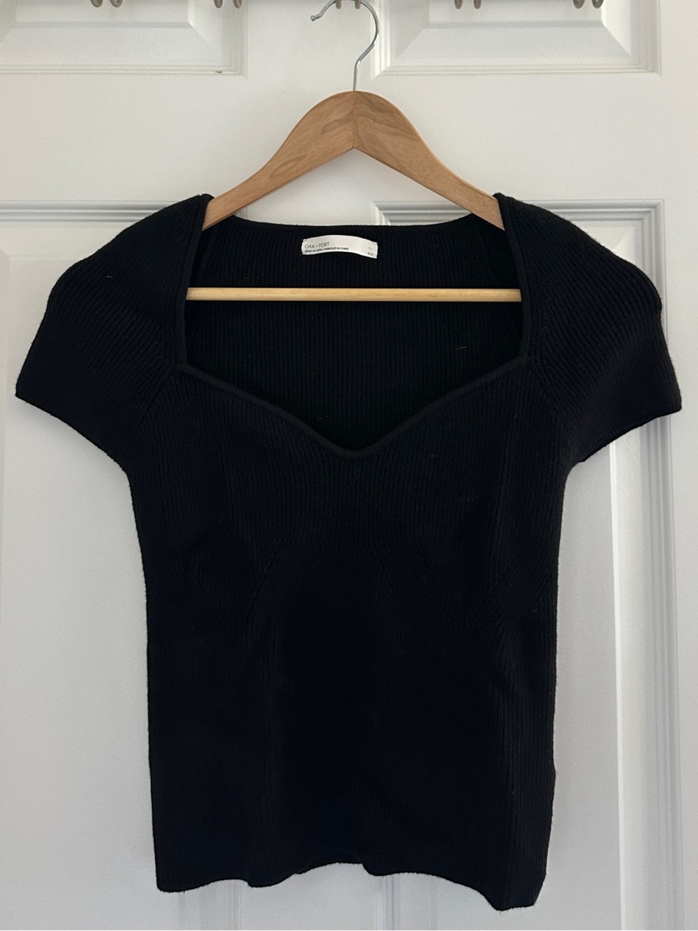Oak and Fort black ribbed knit top